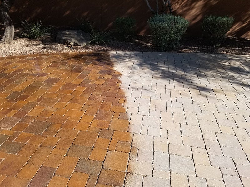 Paver sealing service in progress