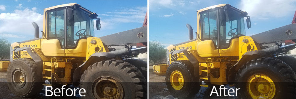 Heavy equipment cleaning before and after comparison