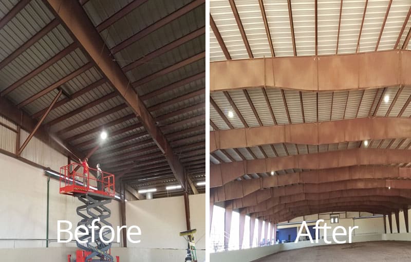 Indoor corral cleaning before and after