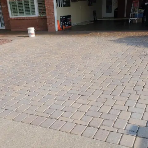 Professional paver cleaning in progress